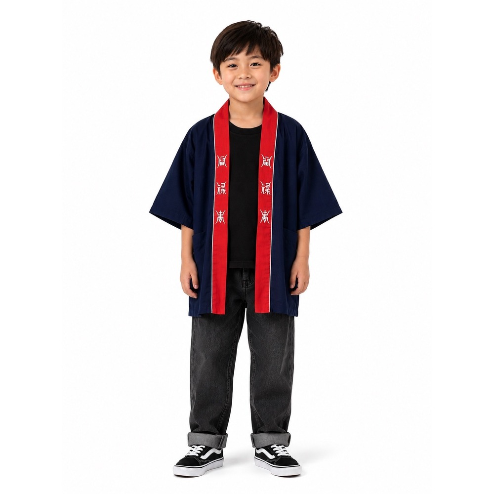 Duckling Kimono Robe Kids Size 10 Navy Blue Dragon Embroidered Kanji Vintage
